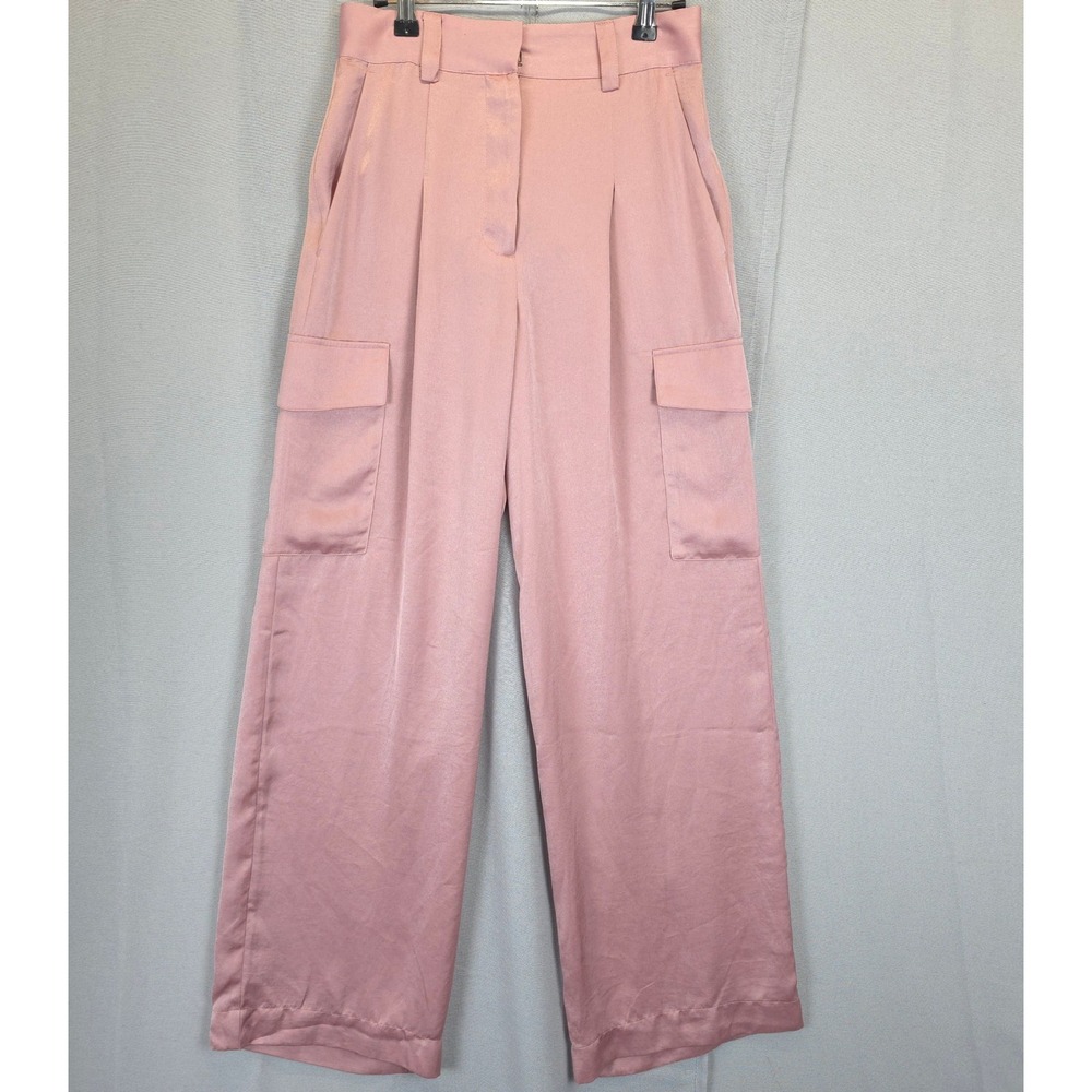 ba&sh Women 2 Pink‎ Cargo Pants High Waist Wide Leg Utility Lightweight Trousers